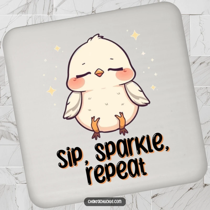 Funny Sparrow Zen Coasters: A set of coasters featuring a chirpy sparrow meditating, adding humorous peace to any table.