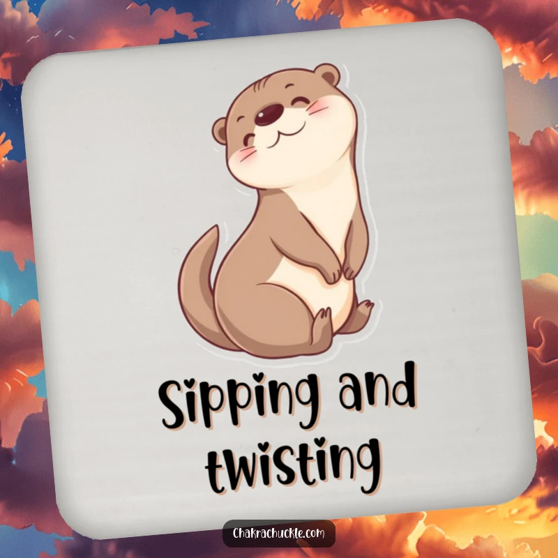 Funny Otter Coaster: A cheerful otter character humorously doing a gentle seated twist.