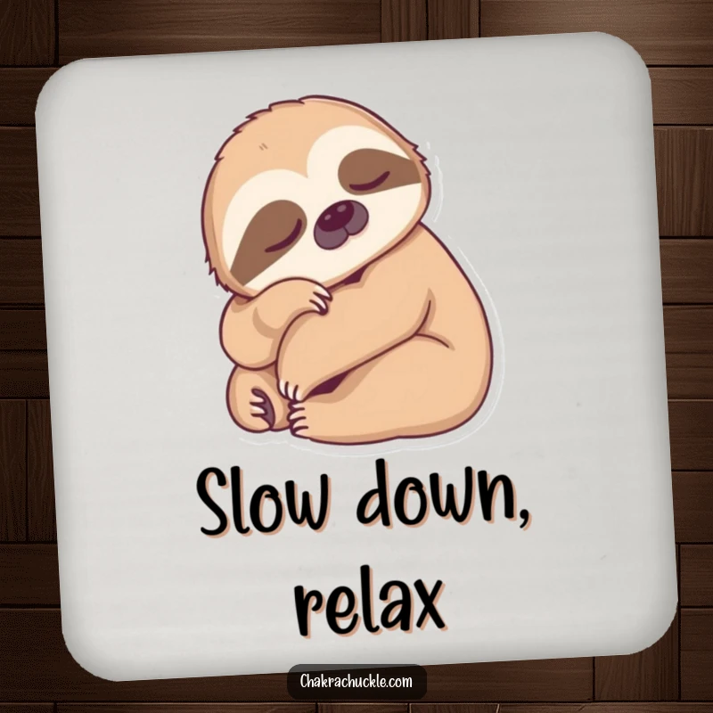 Funny Sloth Coaster featuring a sleepy sloth in a forward fold, protecting surfaces with a humorous and calm demeanor.