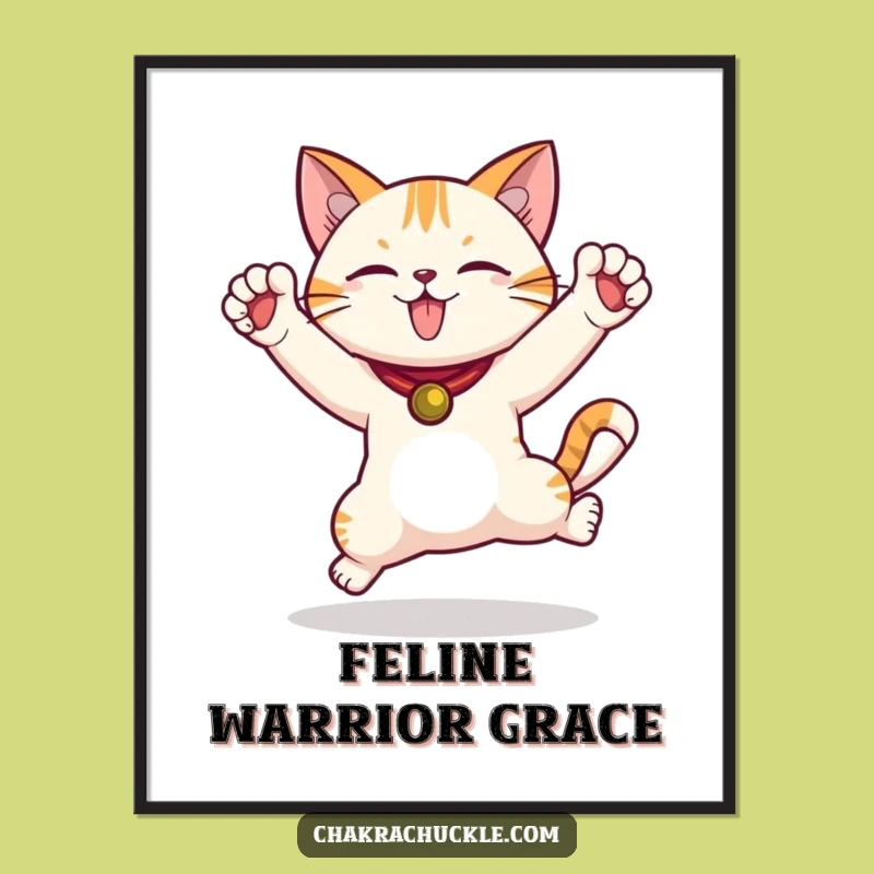 Funny Jumping Cat Art Print - Energetic Warrior Pose, Ideal Home Decor Gift!
