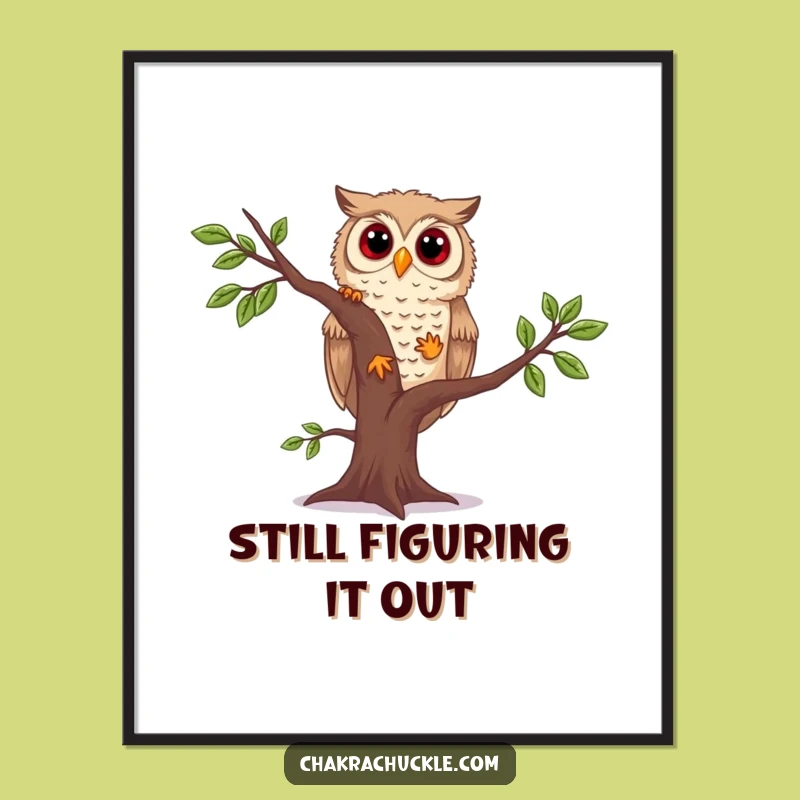 Funny Owl Yoga Poster: Curious Owl Wobbling Tree Pose, Whimsical Wall Art Gift!