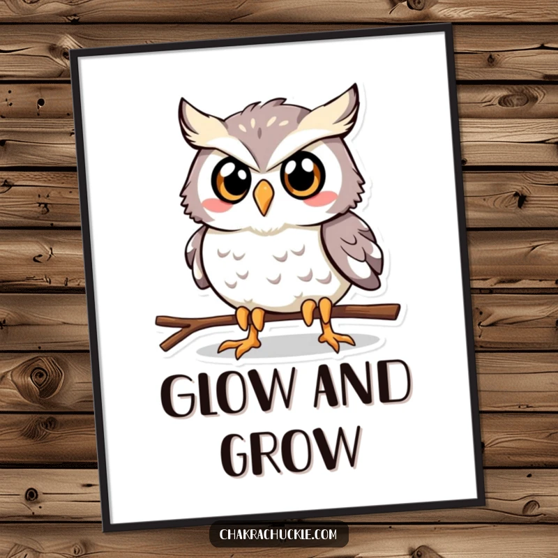 Funny Owl Plank Poster: A happy owl striking a determined plank pose, perfect for humorous, motivational wall art.