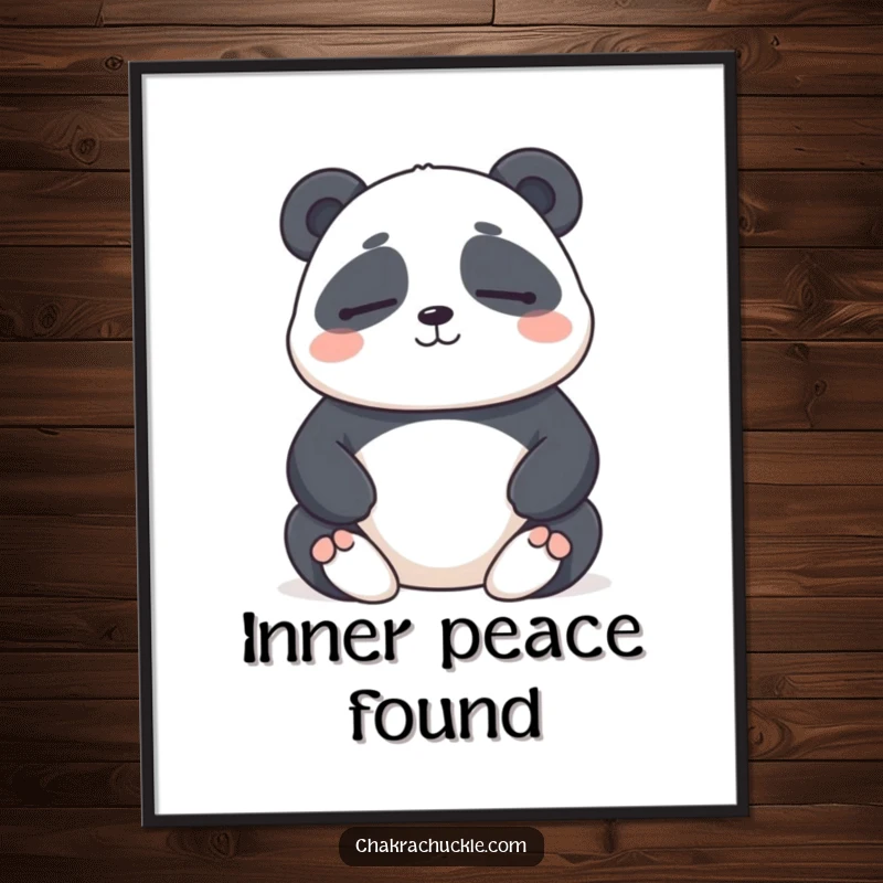 Funny poster of a chubby panda meditating with eyes closed and a gentle smile, adding serene and humorous art.