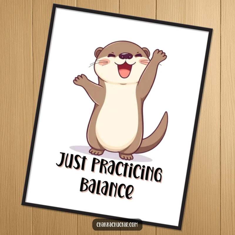 Funny Otter Poster: A cheerful otter hilariously attempts a handstand, tail wagging with pure, uninhibited joy and playful energy.