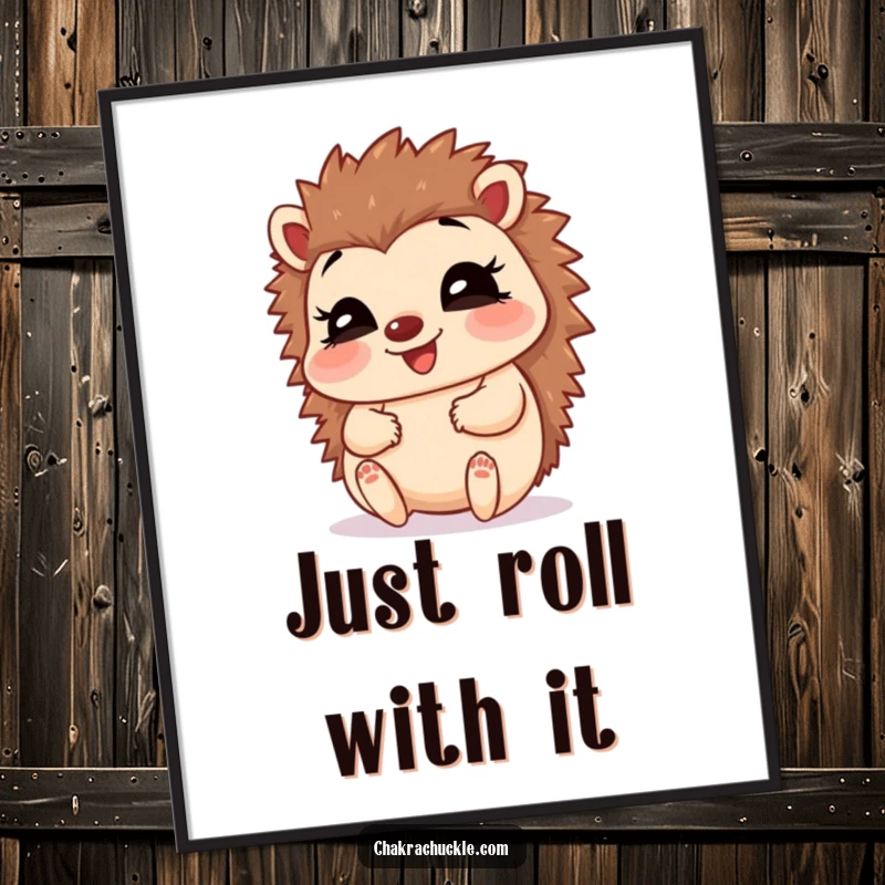 Funny Hedgehog Baby Pose Poster: A giggling hedgehog in a happy baby pose, holding its feet, for humorous decor.