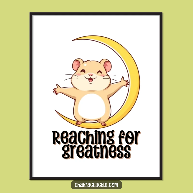 Funny Hamster Crescent Moon Poster: Determined Yoga Wall Art Gift