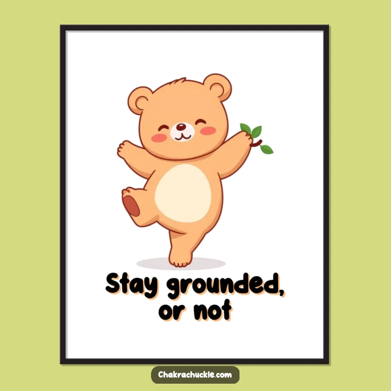 Funny Kawaii Bear Yoga Poster: Hilarious Tree Pose Art Print for Home Decor Gift