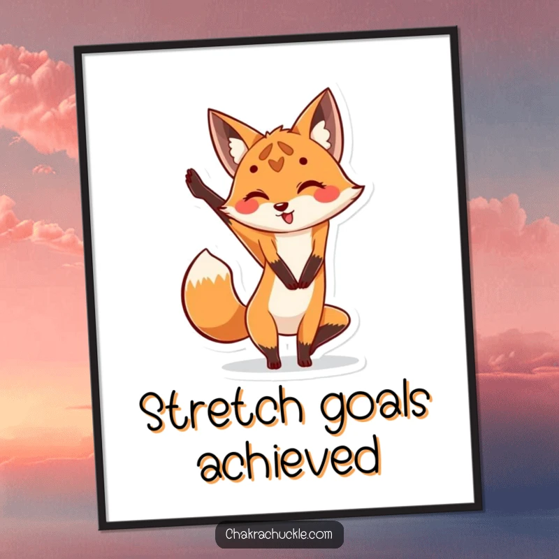 Funny Fox Yoga Poster: Adorable fox character gracefully stretching in a yoga pose, adding humor to decor.