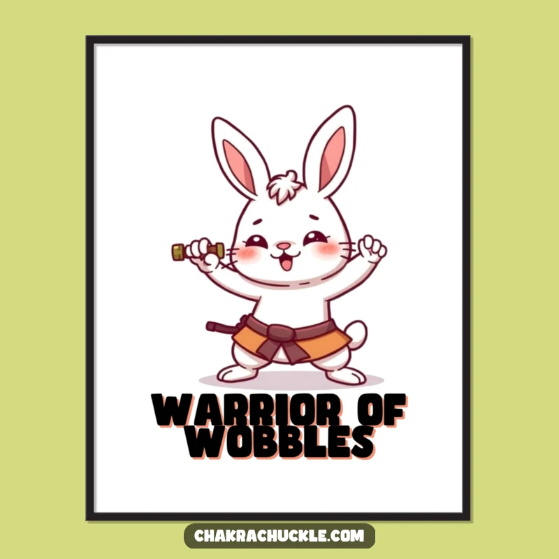 Funny Kawaii Rabbit Warrior Poster: Amused Yoga Art, Chic Wall Decor Gift