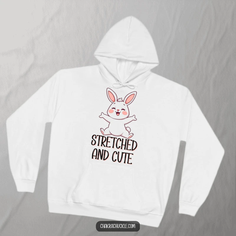 Funny Yoga Bunny Hoodie, a kawaii bunny in a downward-facing dog pose, perfect for cozy relaxation.