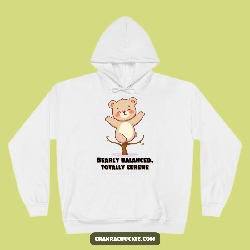 Funny Kawaii Bear Yoga Hoodie: Giggling Bear Tree Pose Cozy Gift for Yogis