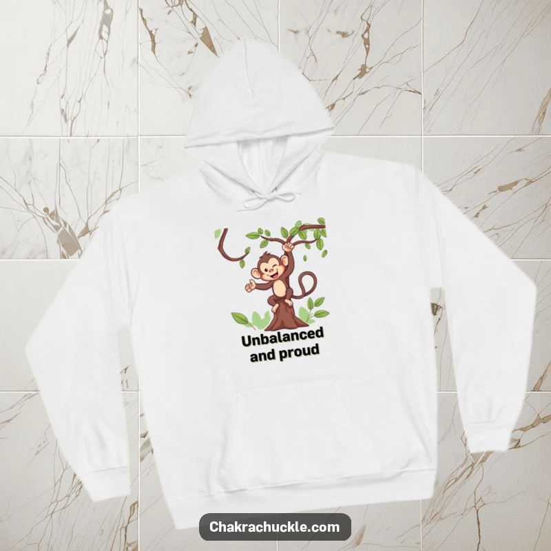 Funny Monkey Yoga Hoodie: A mischievous monkey executes a perfect tree pose, winking playfully, ready for adventure.