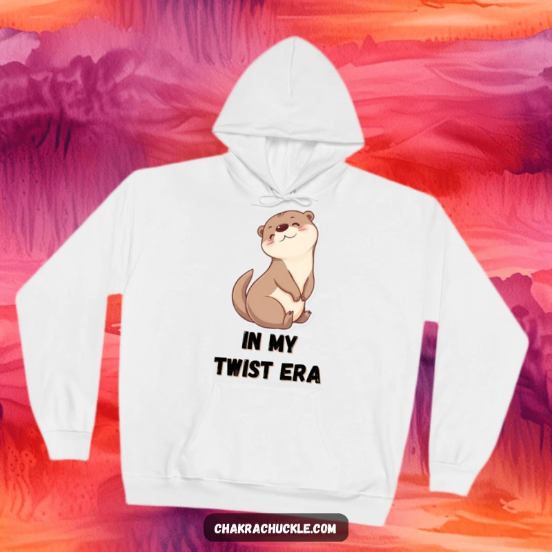 Funny Otter Hoodie: Cheerful otter character doing a gentle seated twist, looking over its shoulder.