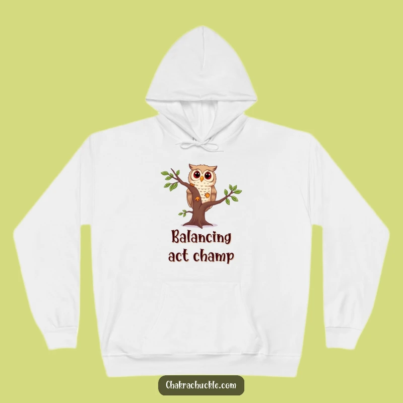 Funny Owl Yoga Hoodie: Curious Owl Wobbling Tree Pose, Warm & Cozy Gift!