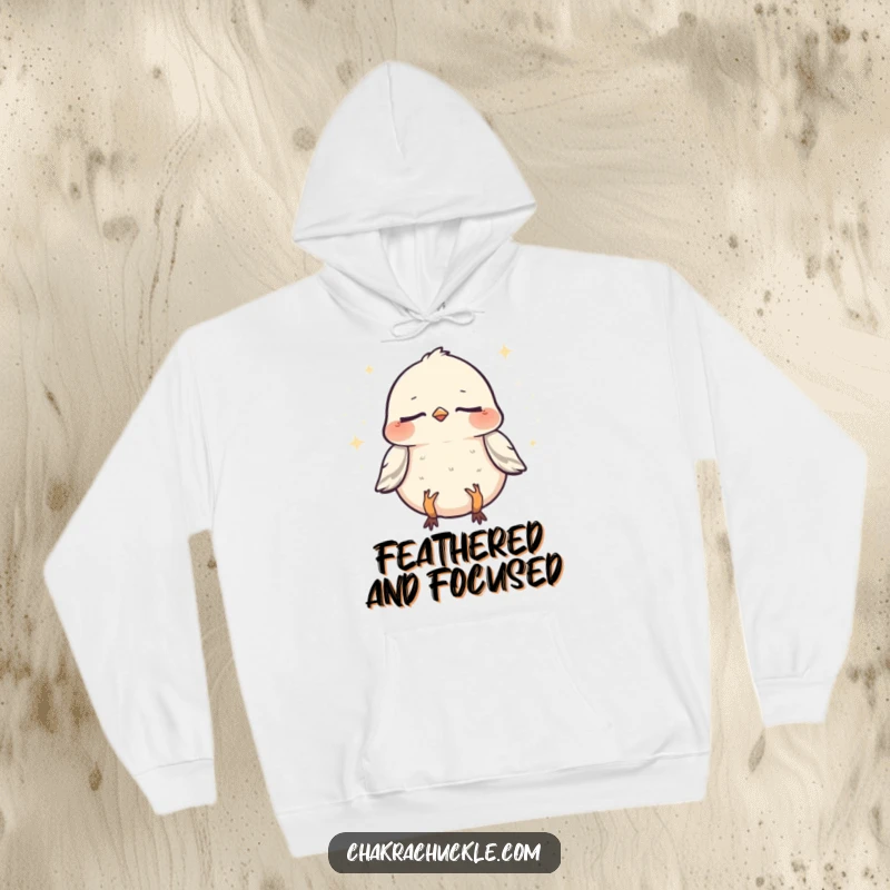 Funny Sparrow Zen Hoodie: A chirpy sparrow in deep, humorous meditation, surrounded by tiny sparkles, offering cozy peace.