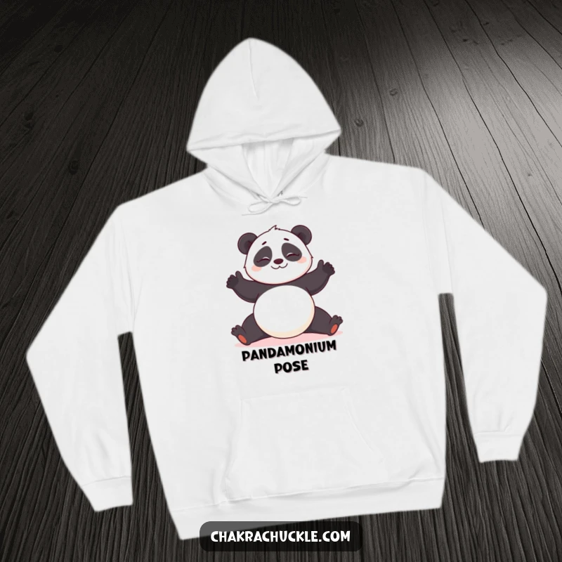 Funny Panda Yoga Hoodie: Giggling panda character in a challenging yoga pose, offering warmth and humor.
