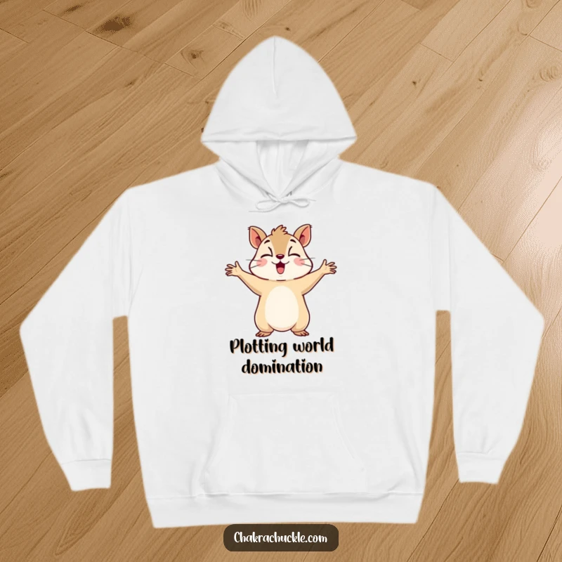 Funny hoodie featuring a determined squirrel with arms outstretched, taking a serene deep breath, radiating humorous tranquility.