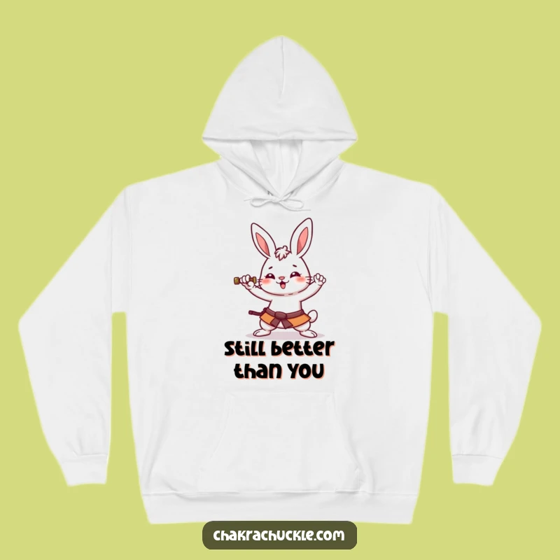 Funny Wobbly Warrior Rabbit Hoodie: Amused Kawaii Bunny Comfort, Great Gift