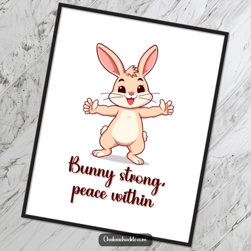 Funny Free Printable Bunny Warrior Wall Art: Bouncing bunny striking a warrior pose with determination, a playful downloadable art piece.