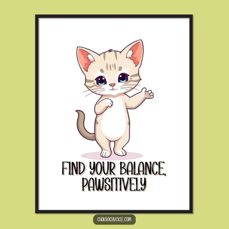 Funny Free Printable Cat Yoga Wall Art: Wobbly Kitten Pose Humorous Downloadable Art