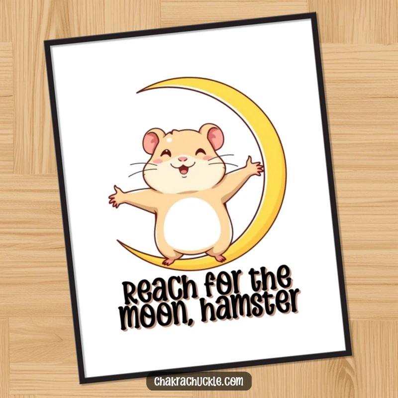 Funny Free Printable Wall Art: A determined hamster holds a perfect crescent moon yoga pose, arms stretched wide.