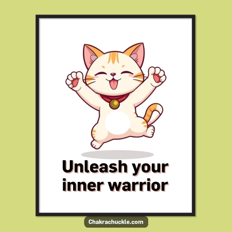 Free Printable Wall Art: Funny Cat Warrior Pose Joyful Downloadable Art Gift