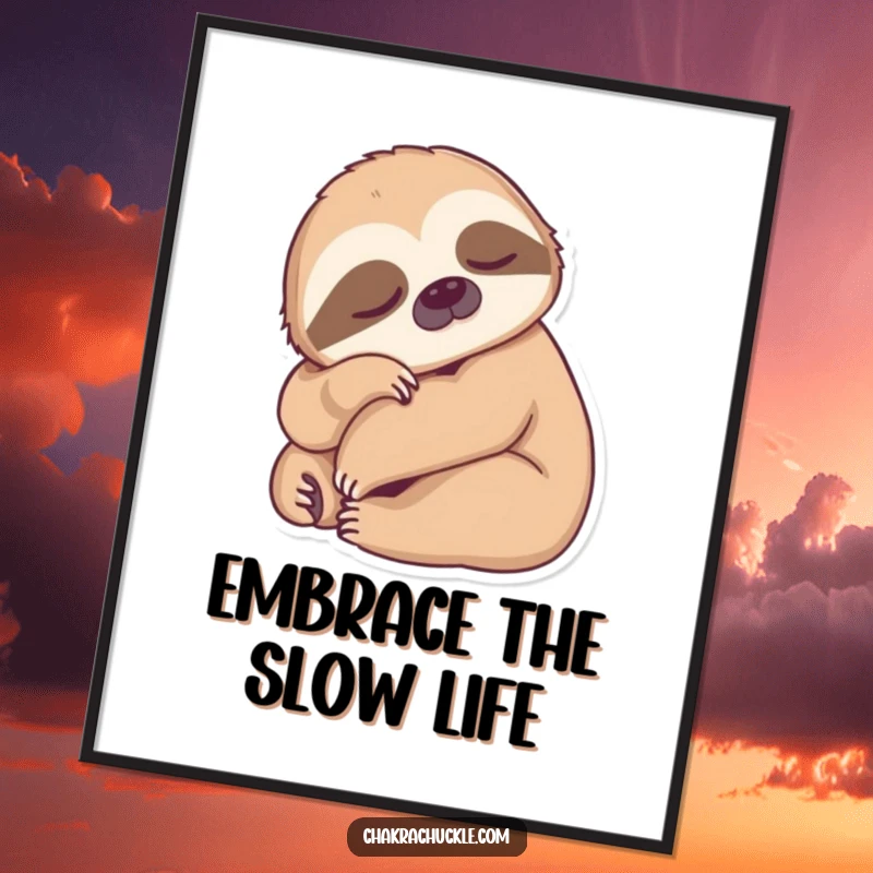 Funny Free Printable Wall Art: a sleepy sloth in a forward fold embodies tranquility and humor.