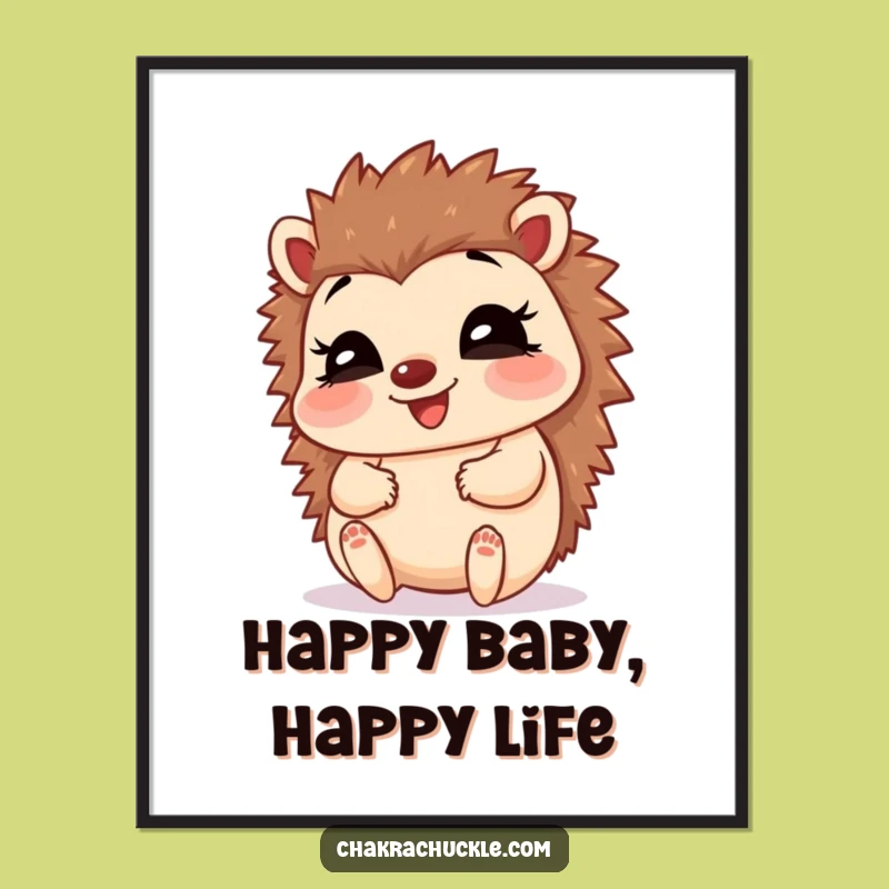 Free Printable Wall Art: Giggling Hedgehog Baby Pose Funny Downloadable Art
