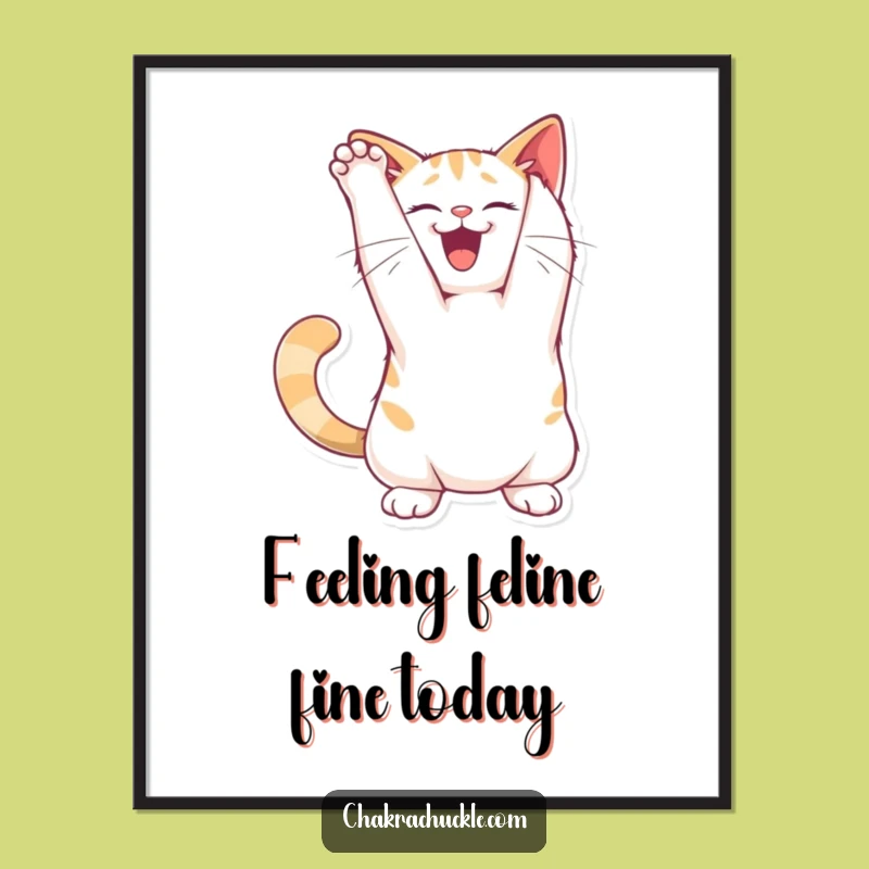 Free Printable Wall Art: Joyful Cat Stretch - Quirky Downloadable Decor