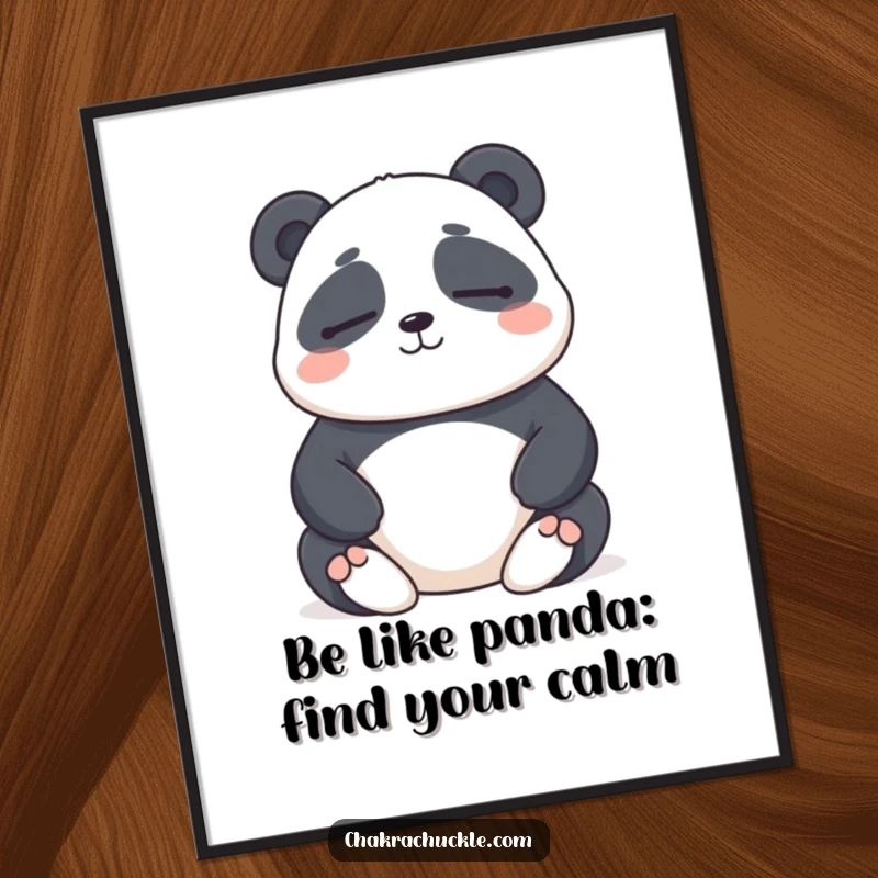 Funny Free Printable Wall Art of a chubby panda in deep meditation, eyes closed, with a subtle, gentle smile.