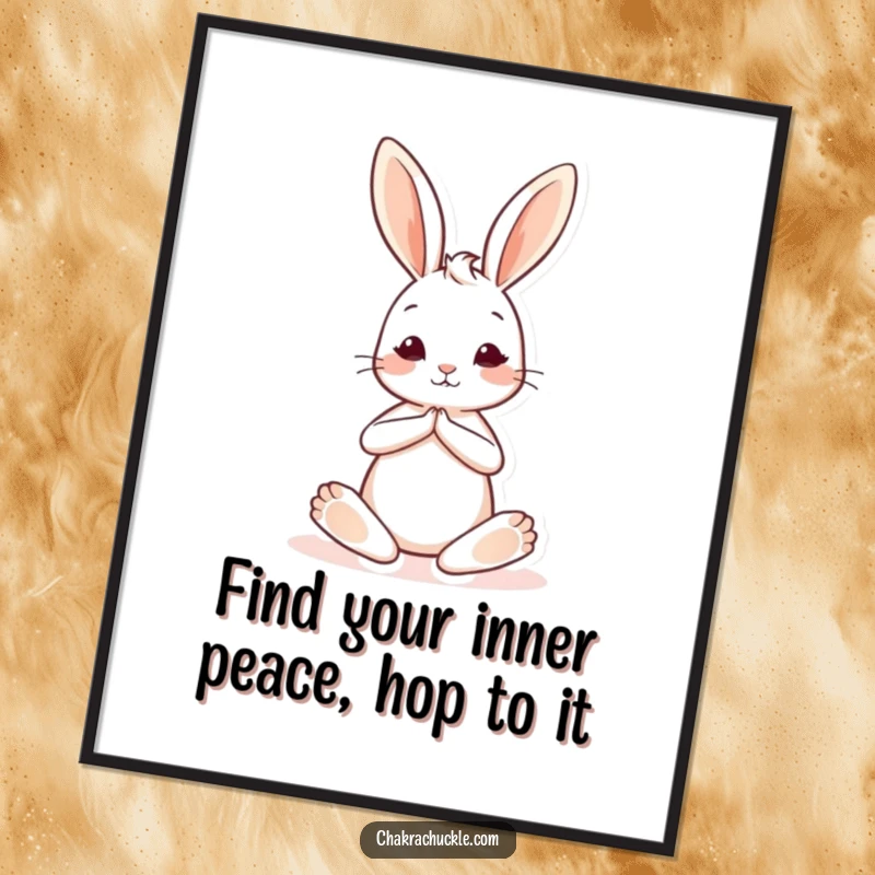 Funny Free Printable Wall Art of a cute bunny in a serene seated yoga pose, one leg stretched out gracefully.