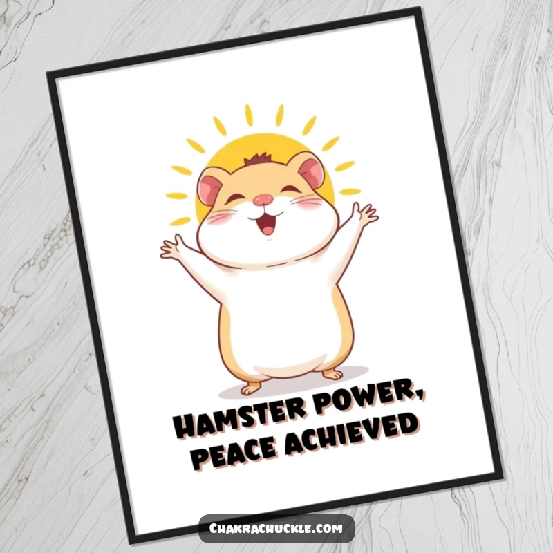 Funny Free Printable Wall Art: A giggly hamster happily strikes a sun salutation pose, bringing positive energy.