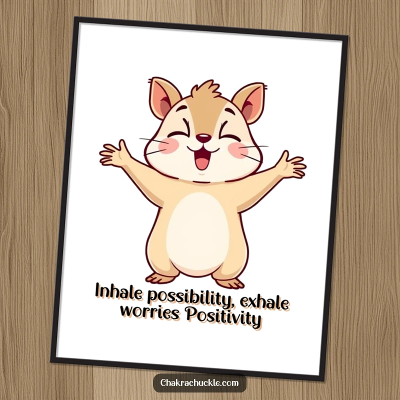 Funny Free Printable Wall Art: Determined squirrel breathing deeply with outstretched arms, exuding humorous calm and focus.