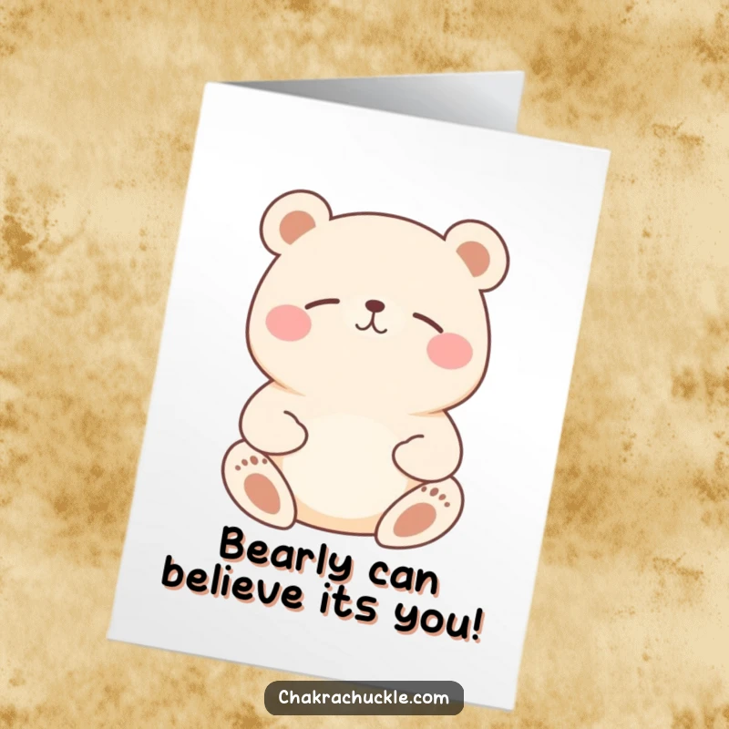 Funny Free Printable Bear Meditation Birthday Card: Happy bear meditating peacefully, eyes closed with a smile, perfect for a calm, funny gift.