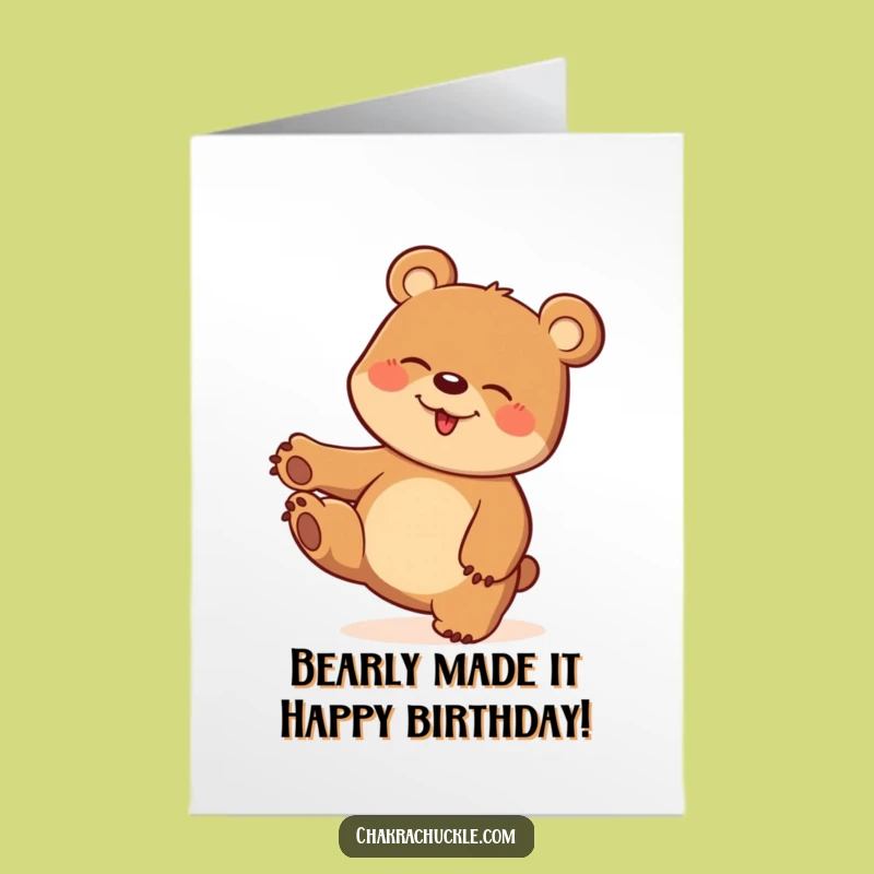 Free Printable Birthday Card: Giggling Bear Balancing Paw Funny Downloadable Gift