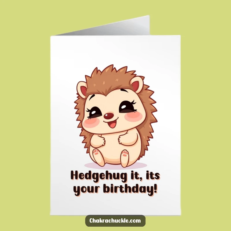 Free Printable Birthday Card: Giggling Hedgehog Baby Pose Funny Downloadable Gift