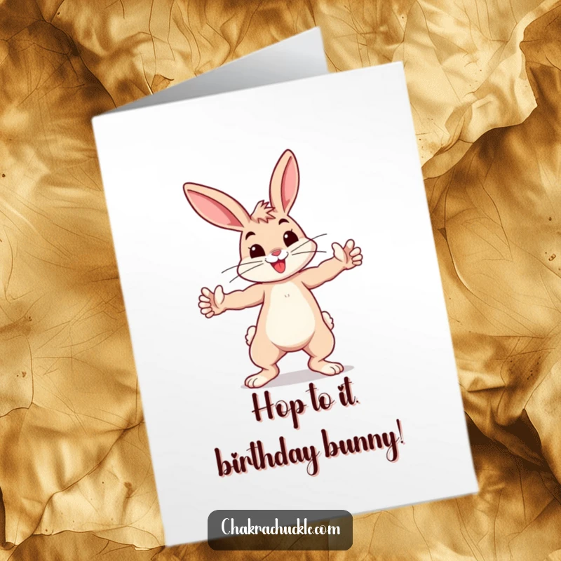Funny Free Printable Bunny Warrior Birthday Card: Energetic bunny in a warrior pose, ready to celebrate with joy, a downloadable gift.