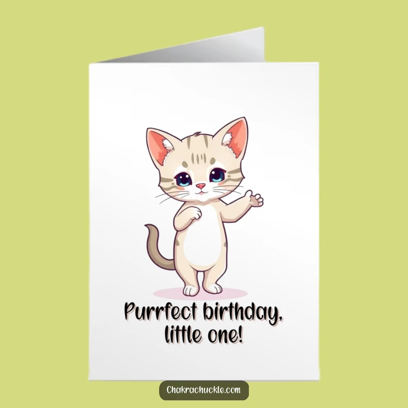 Free Printable Cat Yoga Birthday Card: Wobbly Kitten Tree Pose Funny Downloadable Gift