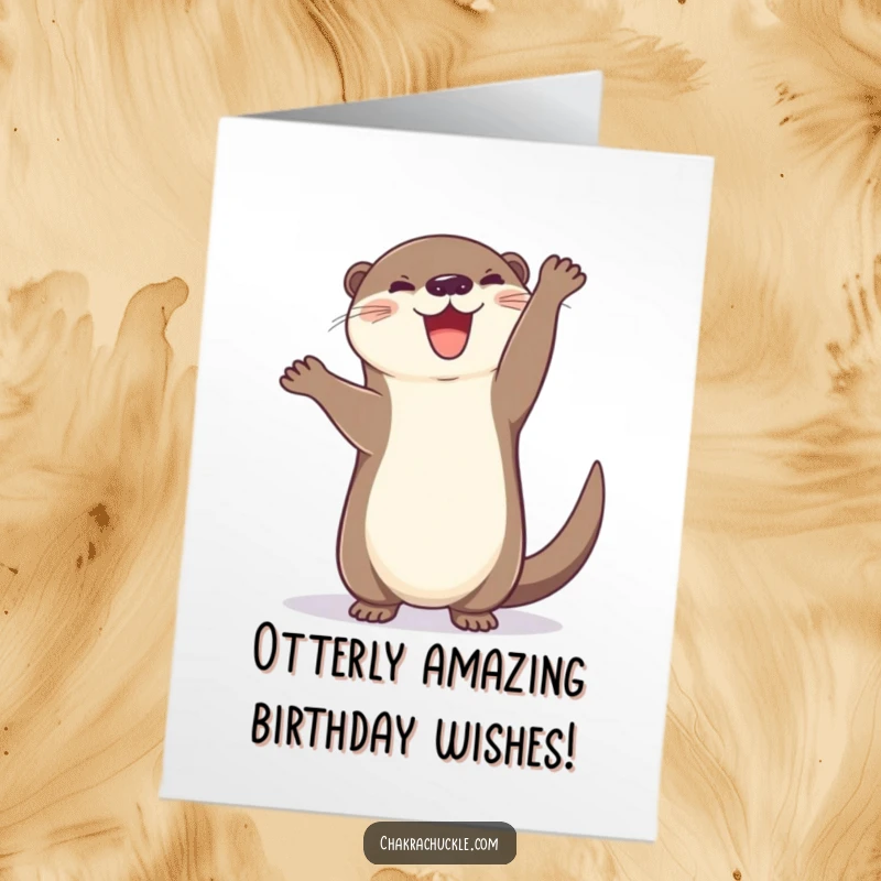 Funny Free Printable Birthday Card: A cheerful otter wobbles in a handstand with a wagging tail, ready to celebrate.