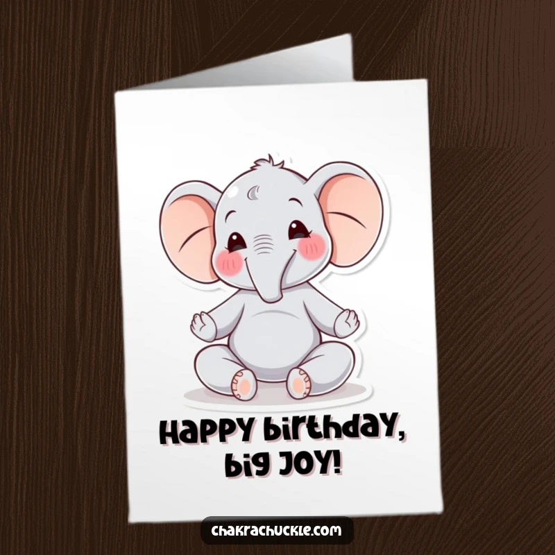 Funny Free Printable Birthday Card featuring a joyful elephant in a serene meditation pose, radiating peace.