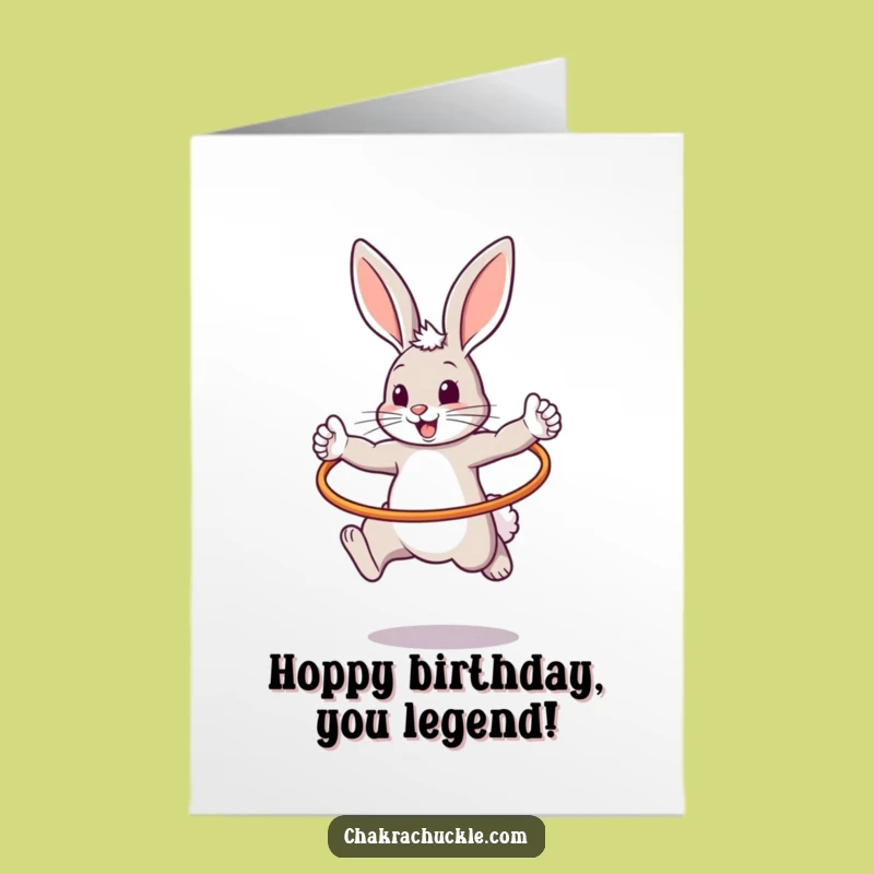 Free Printable Birthday Card: Funny Warrior Bunny Hula Hooping, Hilarious Downloadable Gift!