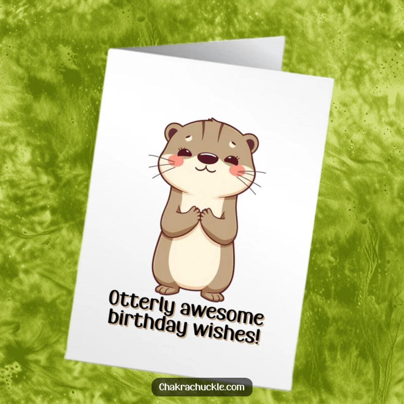 Funny Free Printable Birthday Card featuring a playful otter balancing on its back with grateful paws, ready to wish a happy birthday.