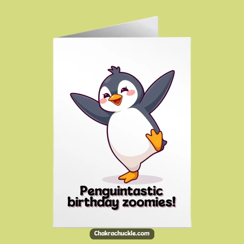 Free Printable Funny Birthday Card: Penguin's Energetic Yoga Pose!