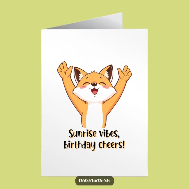 Free Printable Birthday Card: Funny Stretching Fox Joyful Greeting Downloadable Gift