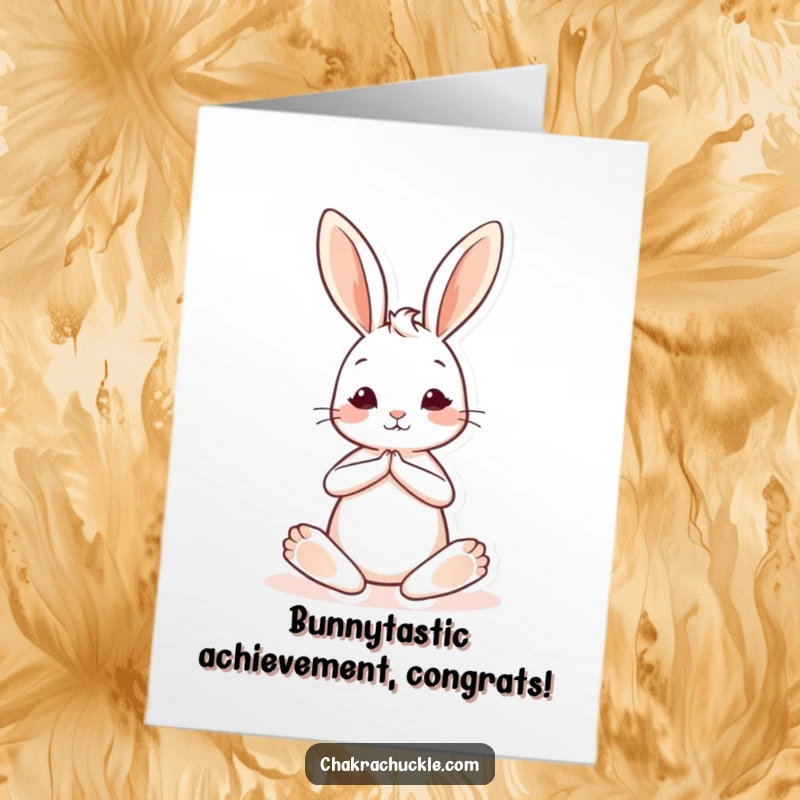 Funny Free Printable Congratulations Card showing a cute bunny in a balanced seated yoga pose with one leg elegantly extended.
