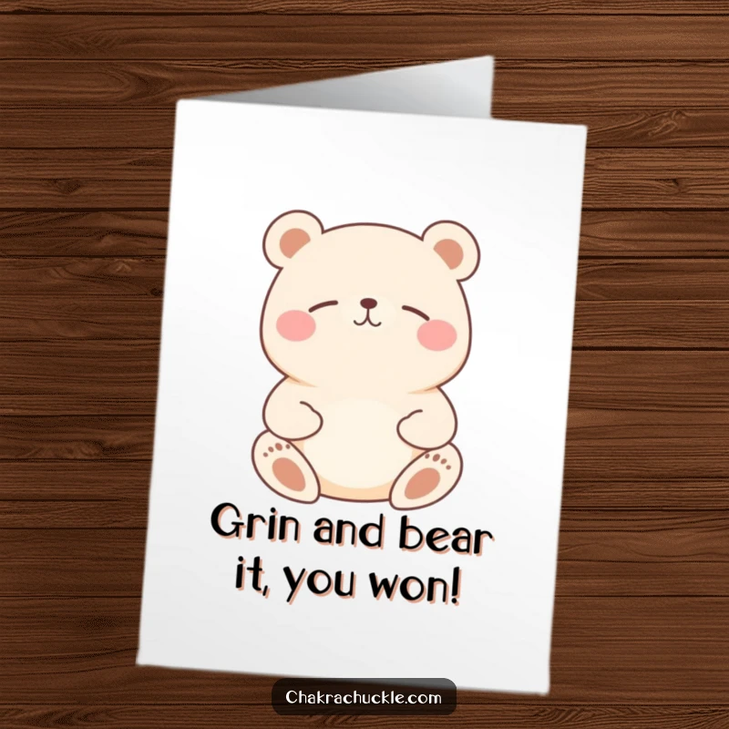 Funny Free Printable Bear Meditation Congratulations Card: Smiling bear in deep meditation, conveying peaceful success, ideal for a humorous DIY gift.