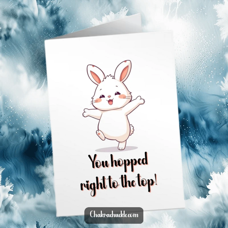 Funny Free Printable Bunny Balance Congratulations Card: Adorable rabbit balancing skillfully, arms wide, celebrating a big win with humor, great DIY gift.