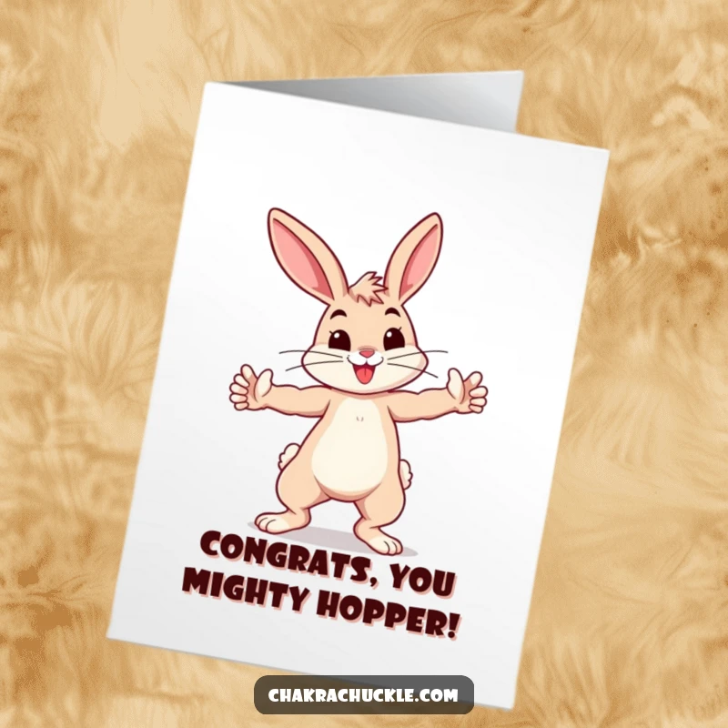 Funny Free Printable Bunny Warrior Congrats Card: Determined bunny in warrior pose, celebrating success with playful might, a downloadable gift.