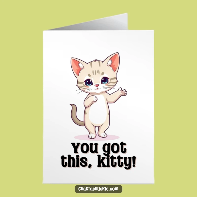 Free Printable Cat Yoga Congrats Card: Wobbly Kitten Success Funny Downloadable Gift