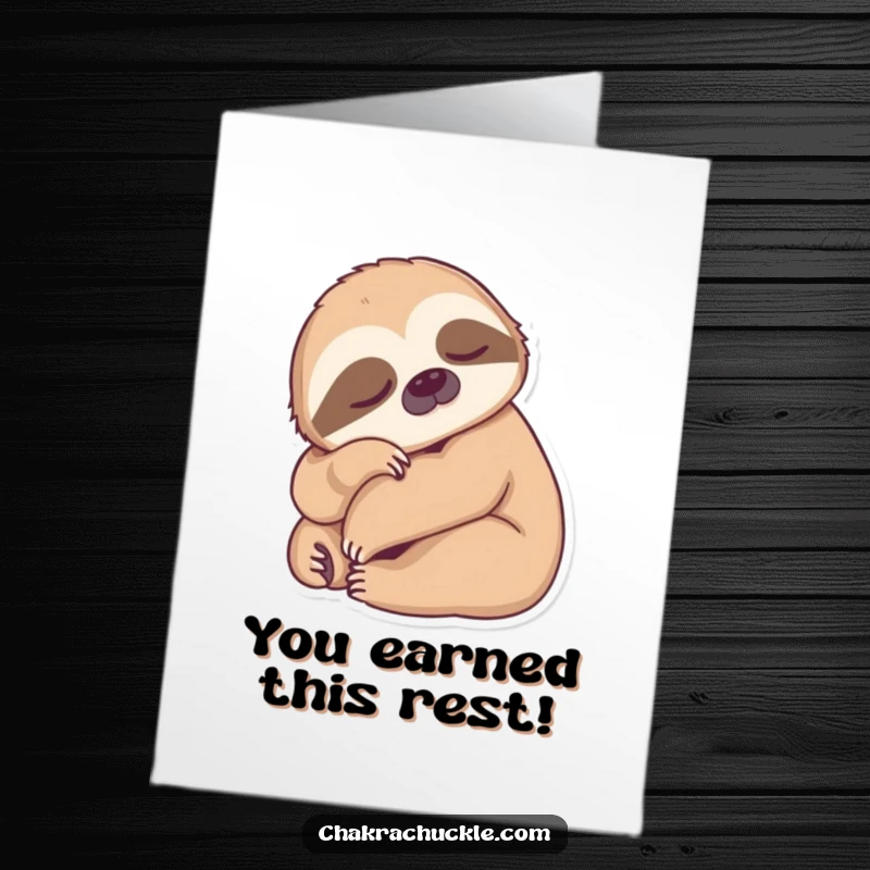Funny Free Printable Congratulations Card: a sleepy sloth in a forward fold gently conveys congratulations.